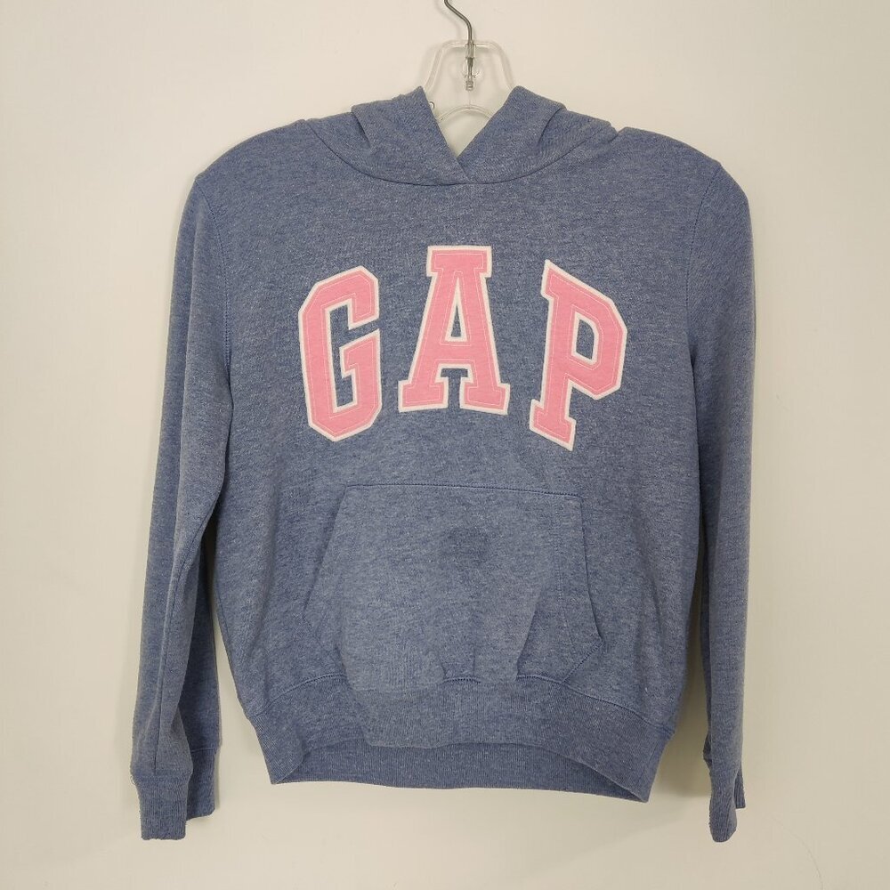 GAP Kids Girls' Hoodie Size XL (12-13) Blue Pink Logo Cotton Blend Athleisure